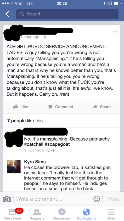 mattfractionblog:lilymischief:Mansplaining is trying to make a point to someone even