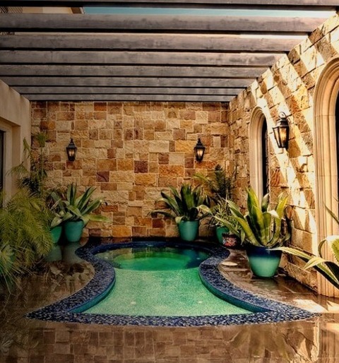 Austin Hot TubHot Tub - Huge Mediterranean Courtyard Tile And Custom-shaped Hot Tub Idea