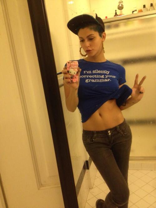 Porn tselfies:  Domino Presley mirror selfie striptease photos
