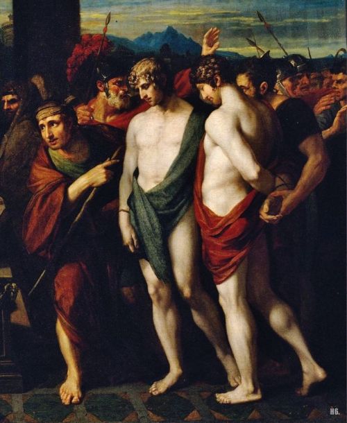 Detail : Pylades and Orestes brought as victims before Iphigenia. 1766. Benjamin West. Anglo American. 1738-1820. oil on canvas.