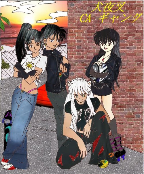 ka-go-me: California Hoodlums~ A collage of photo cuts I did to color in my line art.Inuyasha is a s