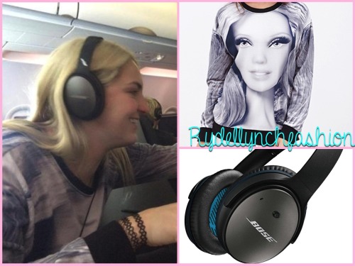Rydel’s outfit worn on an airplane;Barbie Graphic Sweatshirt (Exact) - No Longer AvailableBose Quiet