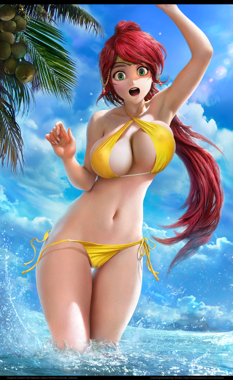 aleskaart:   Pyrrha Nikos from RWBY in summer bikiniThis time the original lineart