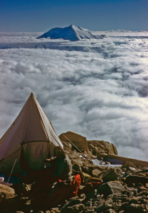 Lunch time at Balcony Camp on the west rib of Mt McKinleyDenali National ParkAlaska1959