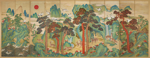 elyssediamond: Ten Longevity Symbols, 18th century, Korea. Colors on paper, ten-fold screen; 98