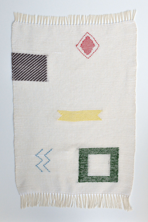 handwoven textile (plain weave with inlay and embroidery) inspired by 18th and 19th century darning 