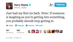 bromanceshmomance:  establishedmatriarch:  #i can hear louis cackling   #lbr if harry dared him louis would get in too    #and they’d try and fail to make it sexy    #because there is nothing less sexy than an ice bath    #and so they’d