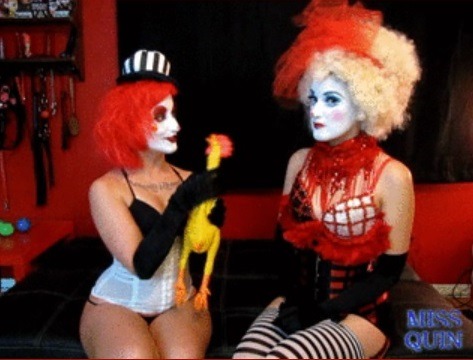 kitziklown:  thatmissquin:  Clowny Quin and Ho Ho the Clown are back stage waiting