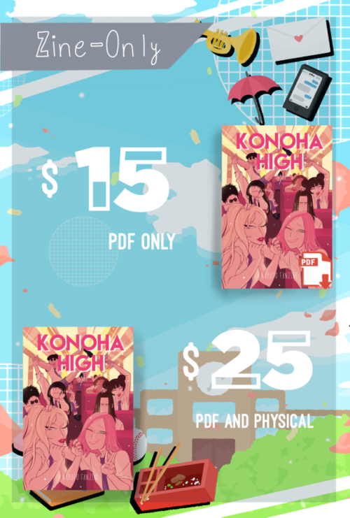 teajikan-zines:Preorders for Konoha High: A Naruto Fanzine are now live!They will be open from Febru