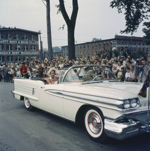 yesterdaysprint:Princess Margaret being welcomed by the people of Fredericton, New Brunswick, 1958He