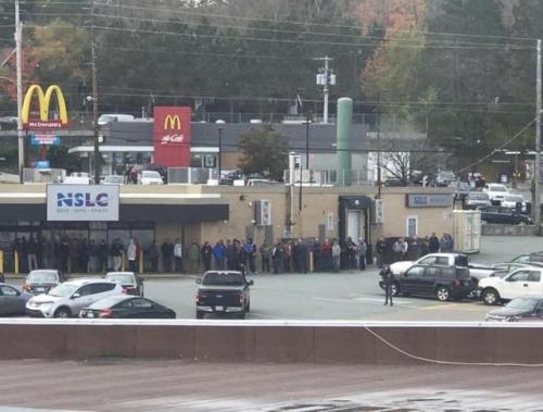 Lineup for legal weed in Bridgewater, Nova Scotia, Canada.