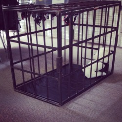 newboy-bigworld:  leather-masters:  Bear wasn’t listening so he got the cage  Can’t wait to have a cage 🙊