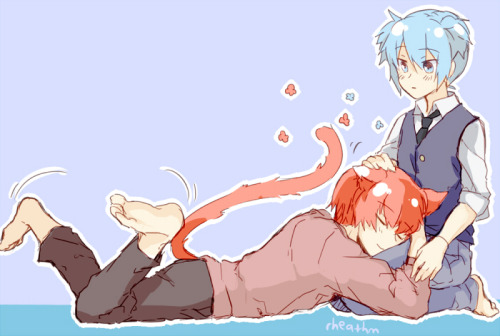 rheathm:  old doodles of a karunagi and Nya!Karunagi. colored it randomly just now. enjoy the nyaas ‘ v ‘ )/ 
