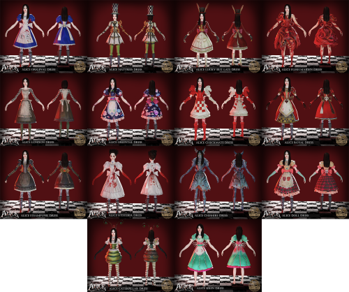 Alice Madness Returns Dresses and Weaponsfull body outfits;for female; Teen-Elderextracted and conve