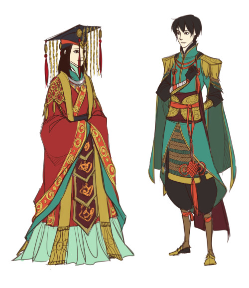dorodraws:Some random East Asian themed character/costume concepts I did for fun.Featuring the Shing