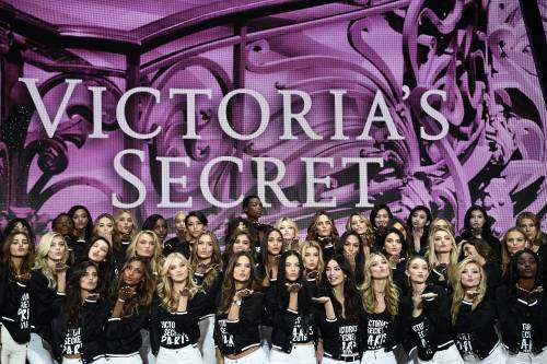 The Victoria&rsquo;s Secret models pose during a photocall at the Grand Palais in Paris ahead of