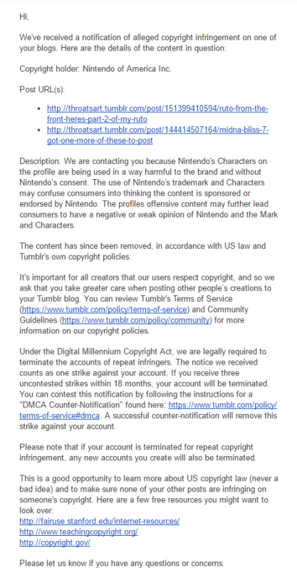 jonfawkes: pixel-perry:  throatsart:  HEY KIDS! Throat here to catch you up on the ongoing Nintendo of America reporting the lewd artwork community on Tumblr. This is a long-winded post, but I’m going to go over what’s happening and how you should