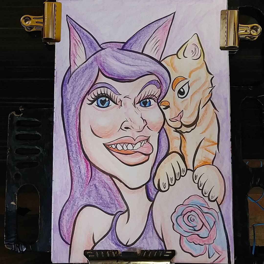 Caricature of my girlfriend and her cat Ralph. Meow.   #meow #caricatures #caricature