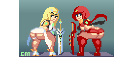 countmoxi:  Some pixel anims of Pyra and Mythra shaking their hips.