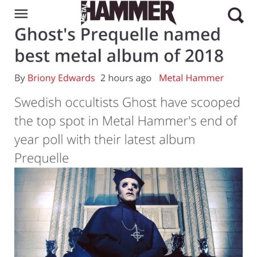 Via @metalhammeruk・・・@thebandghost&rsquo;s &ldquo;Prequelle&rdquo; was voted the best album of 2018 