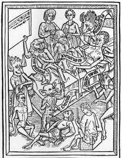 deathandmysticism:  Demons confront a dying man with his sins, 15th century 