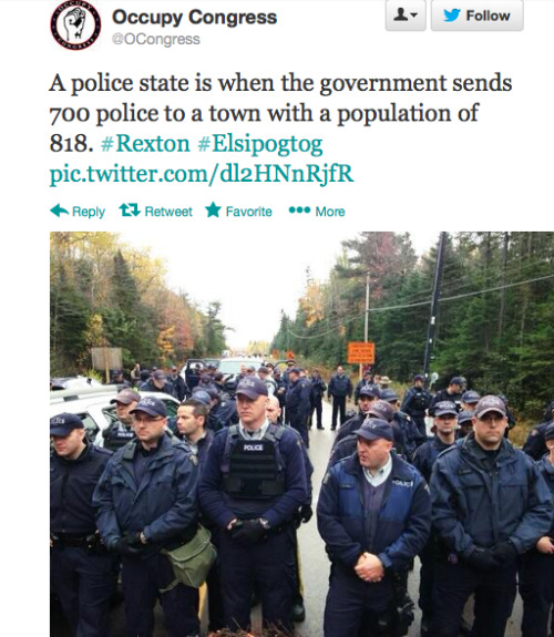 ellorgast:Today, RCMP showed up to a peaceful Indigenous anti-fracking protest in New Brunswick with