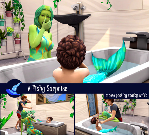 snarky-sims-creations:A Fishy Surprise Pose Pack (Patreon Early Access) Currently writing a mermaid 