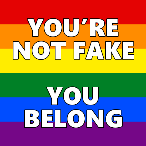 queerlection:[Image description - Images of the trans, rainbow, pan, nonbinary, bi, lesbian, genderfluid, aromantic and asexual pride flags with the text: You’re not fake. You belong. End description.]