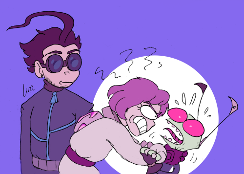 l-ii-zz: She’s here and she gotta take her bro back to Earth.(Gaz is strangling Zim ‘cause she think