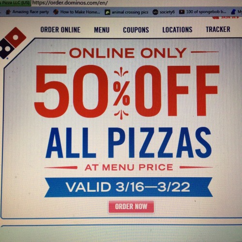 jennilah:h3uglyass:bethanythebear:m-lissa:Guys! Domino’s is now offering this coupon- 50% off all pi