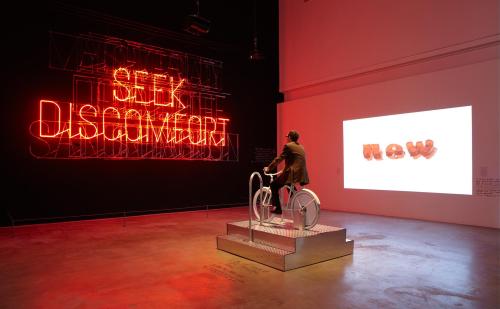myampgoesto11:  Stefan Sagmeister: “Actually doing the things I set out to do increases my overall level of satisfaction.” Bicycle installation from “The Happy Show” 