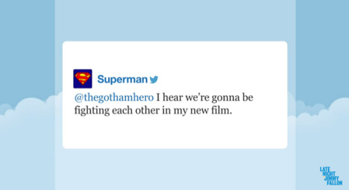 Porn photo latenightjimmy:  Batman and Superman Tweet