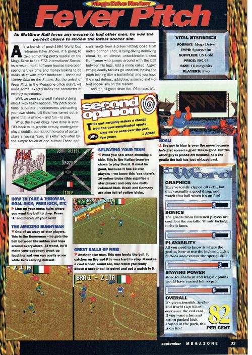  SEGA MegaZone #55, Sep 95 - A review of ‘Fever Pitch’ on the Mega Drive. 