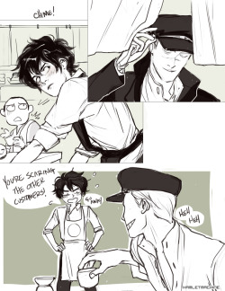 Some quick sketches for Ono!♥♥ Her AU for STTA in which Lewis owns a teahouse and Gabe is a local thug that scares away decent paying customers.
