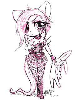 Punk Sluttershy with short hair for my sister. :D Designing her an outfit for the con.