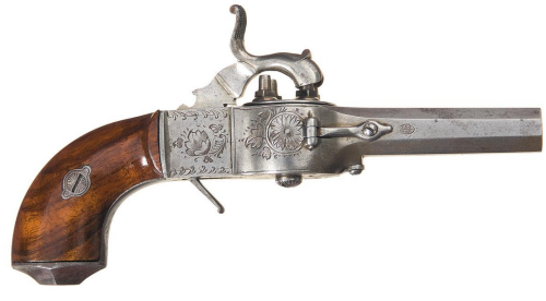 Rare and Unusual four shot percussion turret pistol,Made in Europe in the early to mid 19th century 