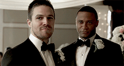 alsahhim: Arrow Meme: [¼] brotps → Oliver & John  "I don’t care if the hood is black or gre