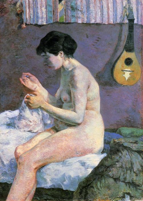 artist-gauguin: Suzanne Sewing - Study of a Nude, 1880, Paul GauguinMedium: oil,canvas