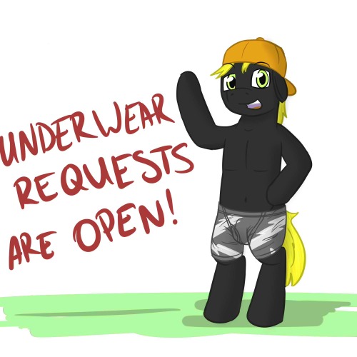 Hey guys, Fuze here. I don’t know if it’s been made clear by the asks I’ve been answering, but yes I am available for doing requests of your ponies doing things in their underwear in this bipedal style that I draw them in.  If you’