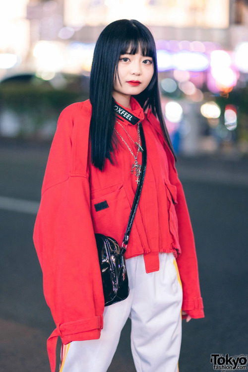 16-year-old Japanese students Shunsuke, Mami Creamy, and Shochan on the street in Harajuku wearing h