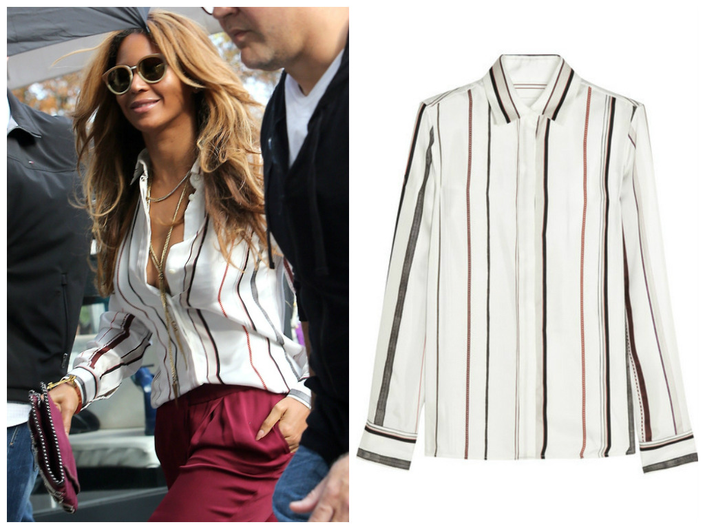 checkup-onbeyfashion:
“Beyoncé in Paris wearing a $1,035 Maison Martin Margiela striped silk-twill shirt
”