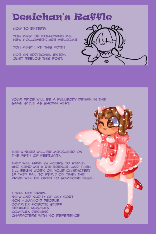 desichan:Felt like doing a raffle! Please enter if you’re interested! OwOb