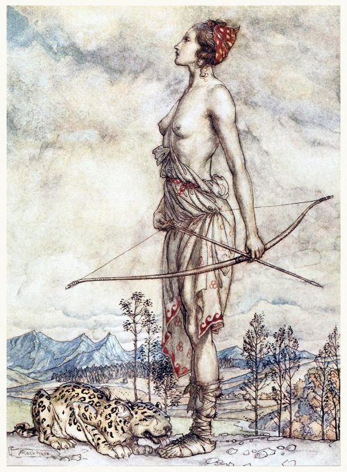 oldbookillustrations: The huntress Dian. Arthur Rackham, from Comus, by John Milton, New York, Londo