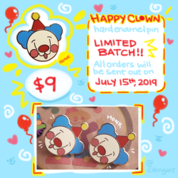 c2oh:  ayeun-art: Order a clown pin HERE today!! * ALL ORDERS WILL BE SENT OUT ON OR BEFORE JULY 15th, 2019.Happy clowning! hehehonk :o)  Buy a pin and join the clown squad with me.