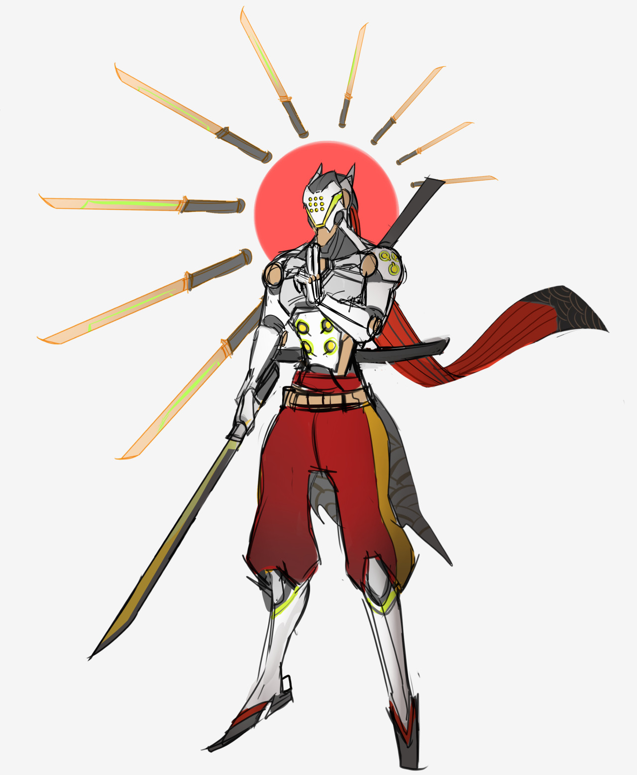 tu-ie:  Fiddling around with some roughs of a Genji x Zenyatta fusion I had- you