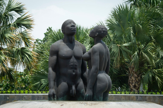 The bronze sculpture “Redemption Song”, depicting a man and woman emerging from
