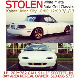 krushinonkoukis:  krowmotors:  hakosukajapan:  pandita510:  Can everyone please repost. Even if you don’t post cars.  Was taken from union city, ca at kaiser.  help the poor dude out guys  I am not local, but spread the word. I will always reblog stolen
