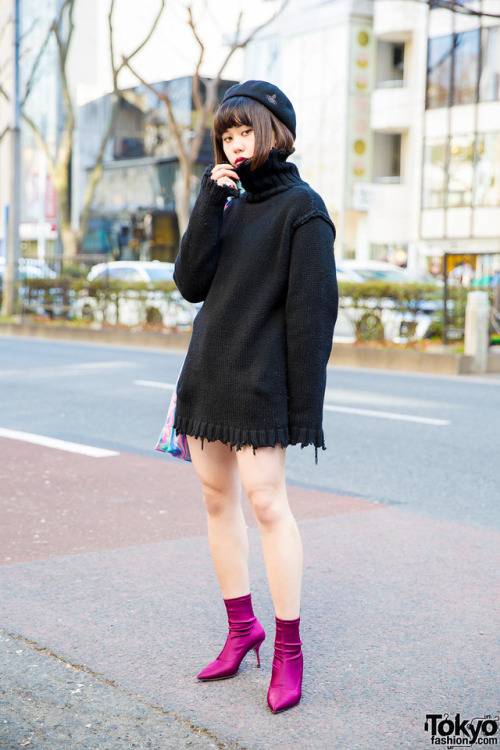 18-year-old Japanese student Sarah on the street in Harajuku wearing a Perverze turtleneck sweater w