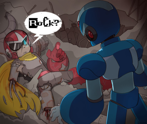 metalbreakdown:Request of X finding a wrecked Protoman who mistakes him for Mega Man.