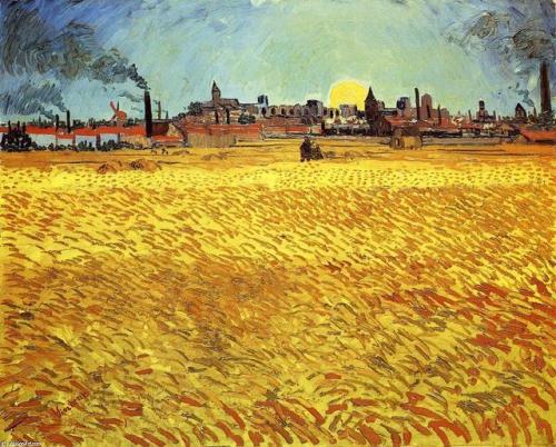  Summer Evening, Wheatfield with Setting sunVincent Van Gogh 